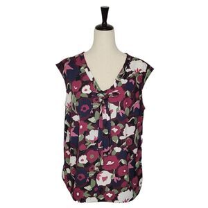 Merona Floral V-neck Tie Detail Sleeveless Blouse Size XL